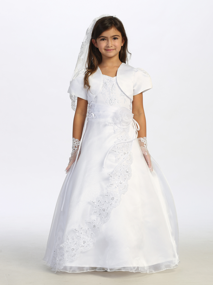1165 1. — 1165 White Communion Dresses Organza Spaghetti Strap A-line Communion Dress
