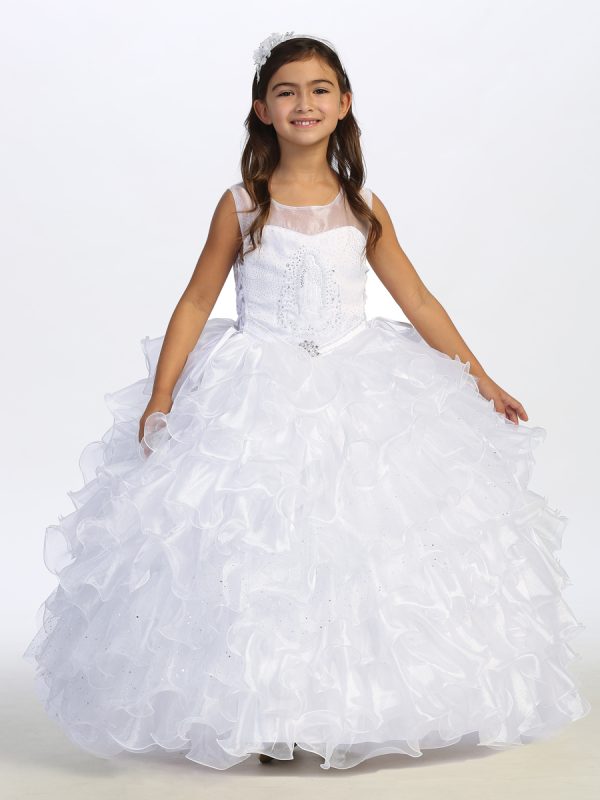 1189 — 1189 White First Communion Dress Rhinestone Studded Bodice With a Split Lace Skirt and Maria