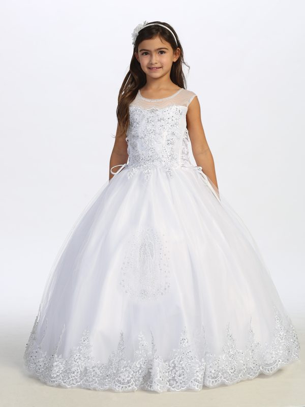 1193 — 1193 White First Communion Dress Dress With Silver Lace Applique