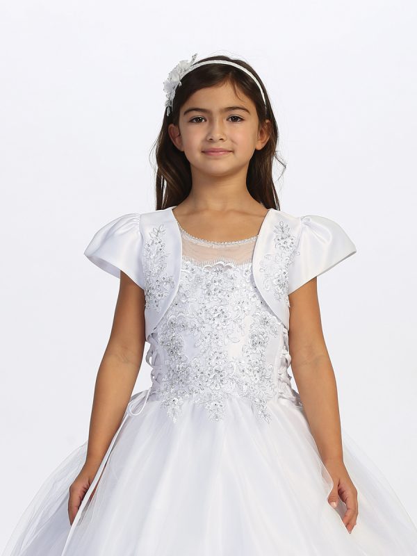 1193 2 — 1193 White First Communion Dress Dress With Silver Lace Applique