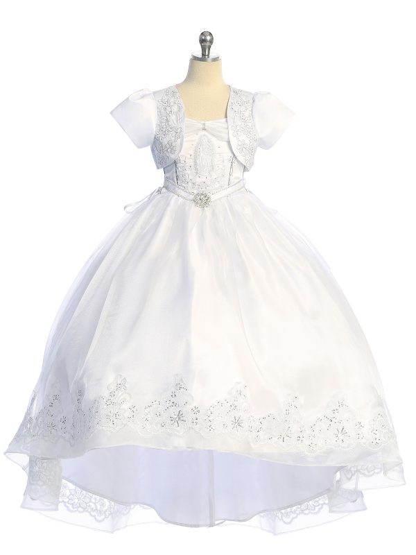 1203 2 01 — 1203 White Communion Dresses Satin Bodice With Maria Embroidery