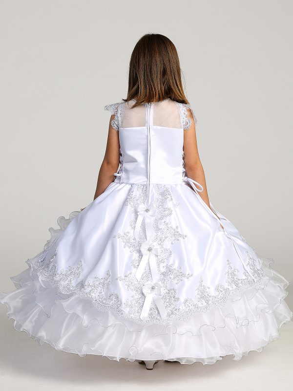 1205 1 — 1205 White Communion Dresses Illusion Neckline With Lace Applique Bodice