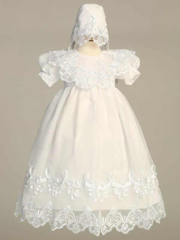 2560 White 01 — 2560 WHT Embroidered organza gown - Girls