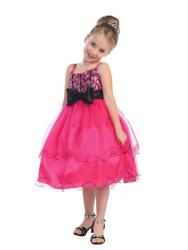 5531 — 5531 Fuchsia Blk 5531 Sequin Corset Bodice Pageant Dress With Large Bow