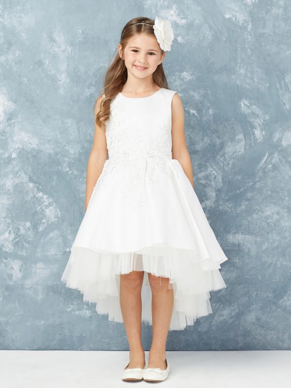 5760 5 — 5760 Ivory Flower Girl Dresses Satin Bodice With Floral Applique
