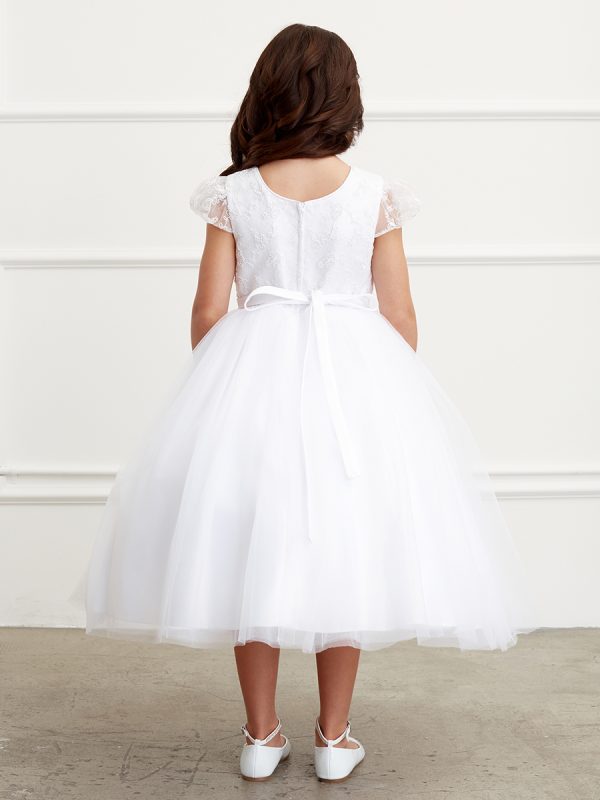 5831 1 01 — 5831 White Communion Dresses Corded Lace Bodice With Pearls and Sequins