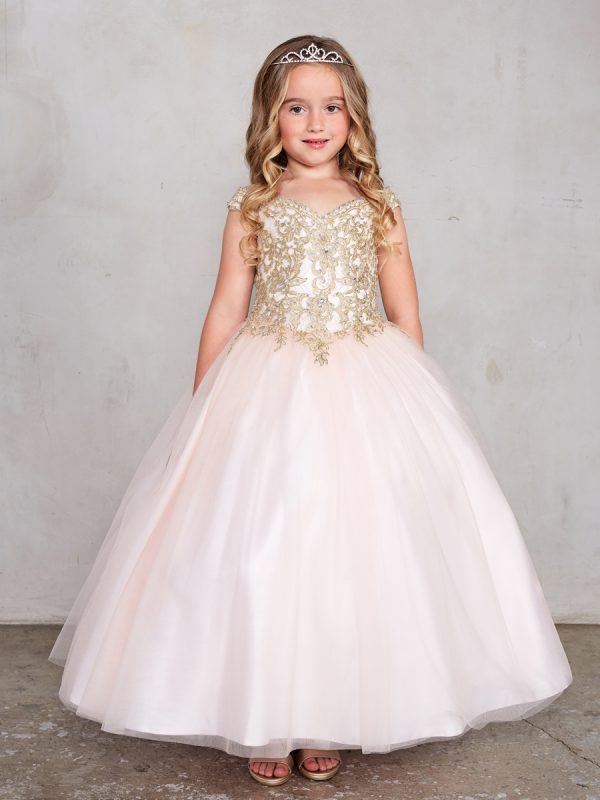 7024 p — 7024 Blush Flower Girl Dresses Off-shoulder Lace Bodice With Beads