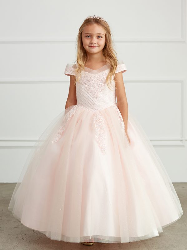 7035 — 7035 Blush Pageant Dresses Off-shoulder Bodice With Lace Applique and Sequins