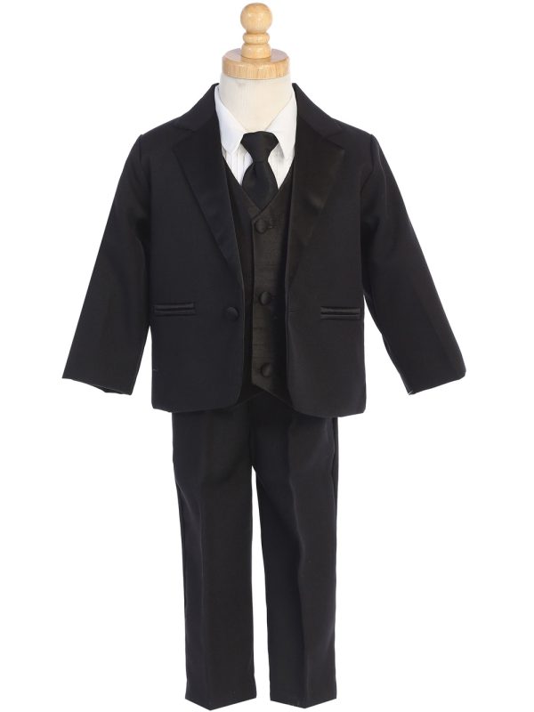7510 Black Black — 7510B-A BLK One-button BLACK dinner jacket tuxedo with vest & necktie - Suits & Tuxedos