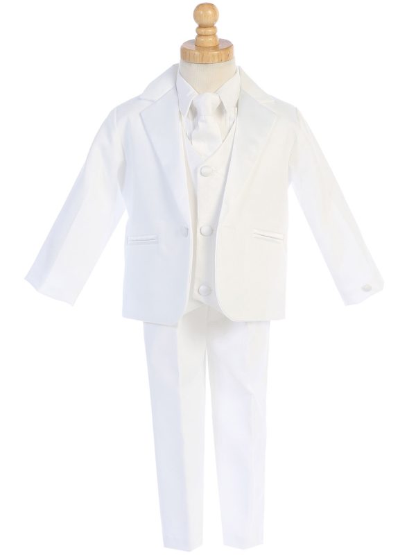 7510 White White — 7510W-A WHT One-button WHITE dinner jacket tuxedo with vest & necktie - Suits & Tuxedos