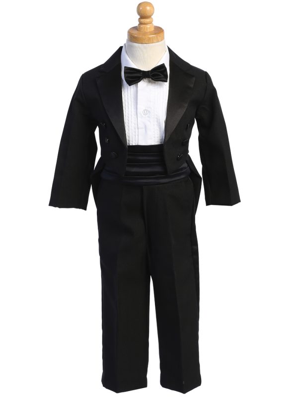 7570 Black — 7570A BLK Tail tuxedo with cummerbund & bowtie - Suits & Tuxedos