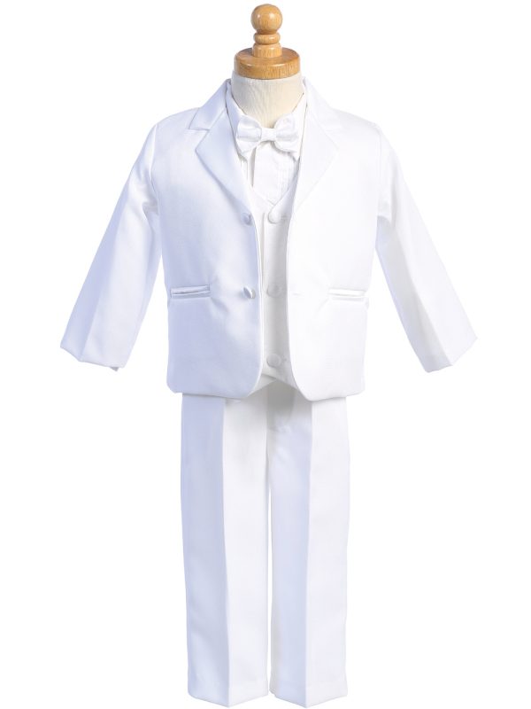 7595 White White — 7595W-B WHT Two-button WHITE dinner jacket tuxedo with vest & bowtie - Suits & Tuxedos