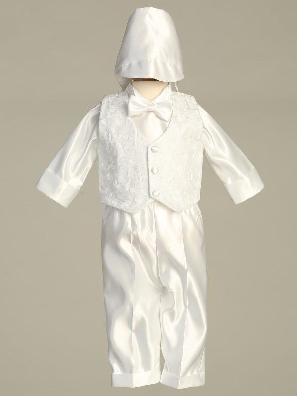 8250 White — 8250 WHT Embroidered vest with satin shirt and pant set - Boys