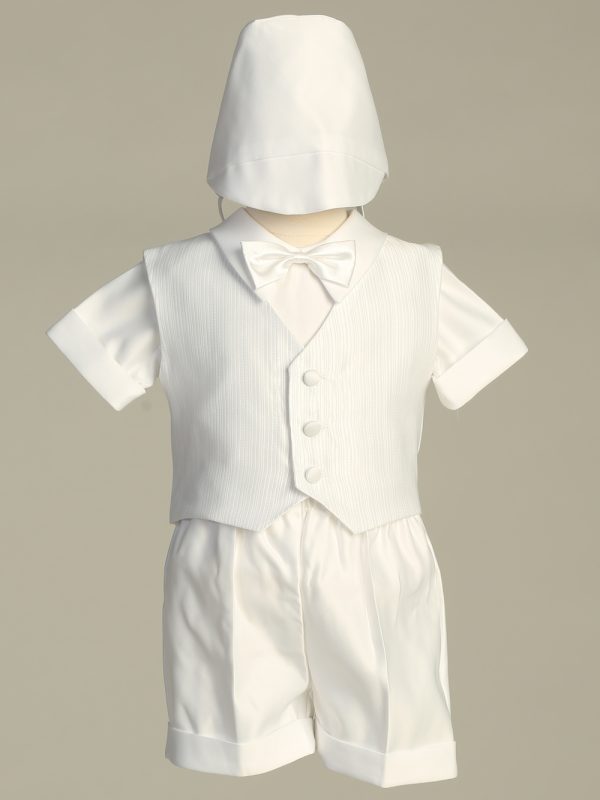 8460 White — 8460A WHT Vest with satin shirt and shorts set - Boys