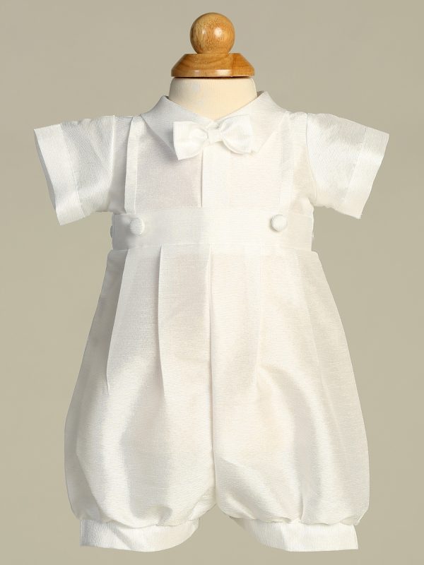 8478 Romper White — 8478 WHT Poly bengaline romper set with detachable gown - Boys