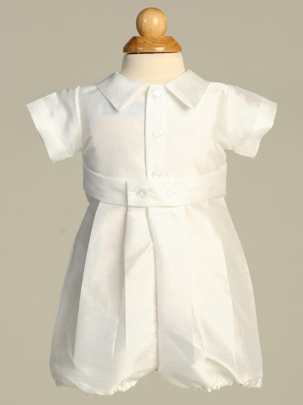8480 White Back — 8480 WHT Poly bengaline romper with hat - Boys