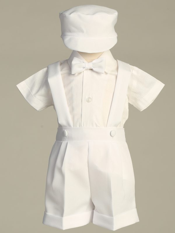 850 White — 850AA WHT Polyester suspender short set - Boys