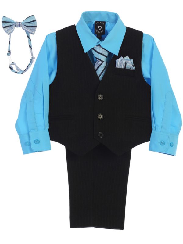 8571 Aqua — 8571A AQU Black pin-striped vest & pant set - Vest Sets