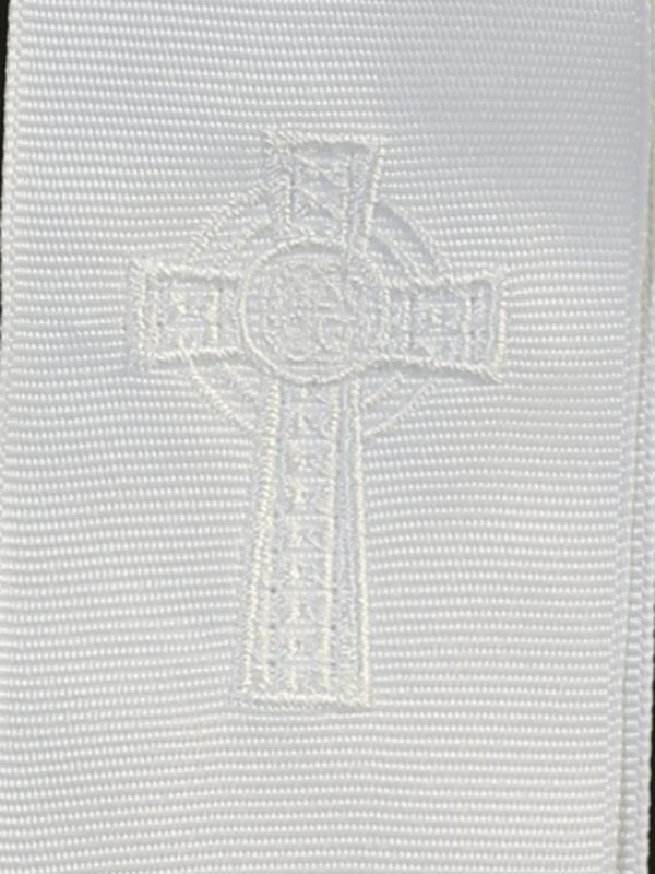 AB 3 CROSS — AB-3 WHT Grosgrain ribbon arm band with embroidered Celtic cross - Accessories