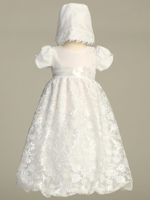 Amber White — AMBER WHT Embroidered satin ribbon tulle gown - Girls