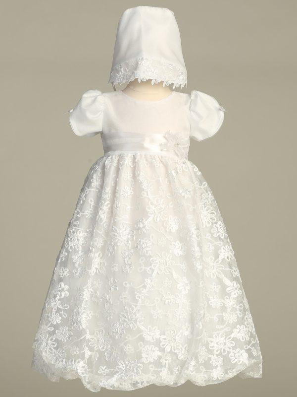 Amber White 01 — AMBER WHT Embroidered satin ribbon tulle gown - Girls