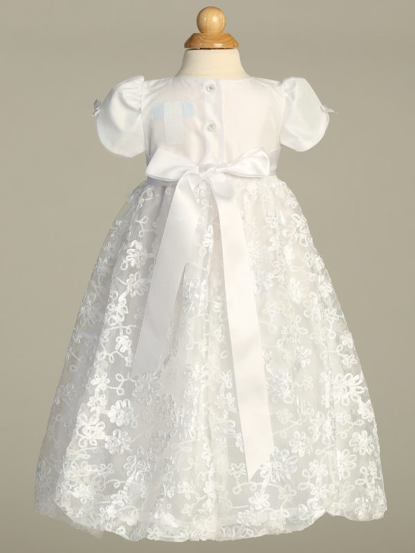 Amber back — AMBER WHT Embroidered satin ribbon tulle gown - Girls