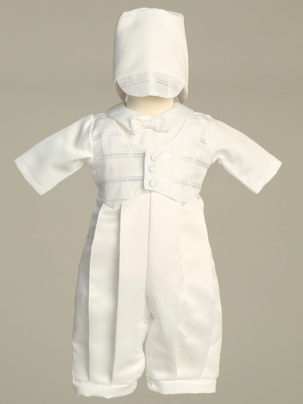 Andrew White — ANDREW WHT Satin long romper set with organza checkered vest - Boys