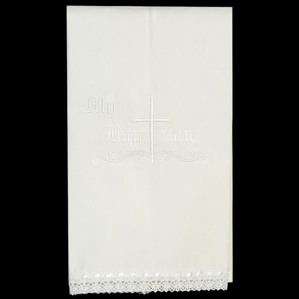 B 106 — B-106 WHT Christening cloth towel with embroidered cross - Bibs & Blankets