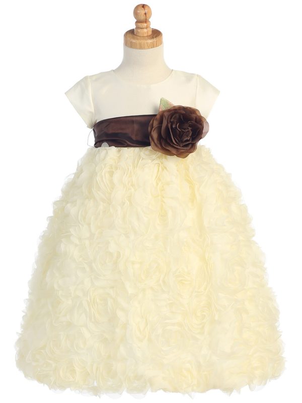 BL229Ivory — BL229A Ivory Taffeta & Tulle with chiffon rose design (Dress only) - Flower Girl Dress