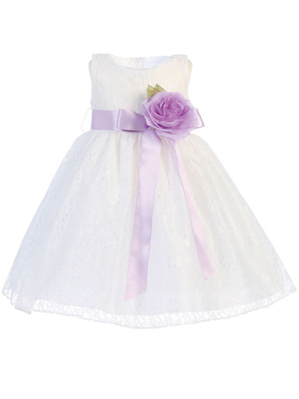 BL237W — BL237W-A LIL White lace with satin ribbon sash and flower - Flower Girl Dress