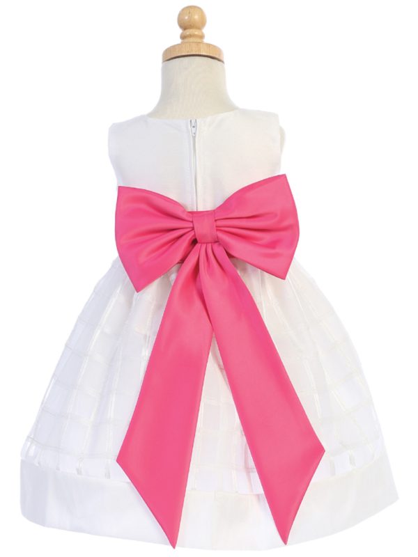 BL242 WhiteFuchsia BL77 bac — BL242B WHT Poly silk with Organza plaid (dress only) - Flower Girl Dress