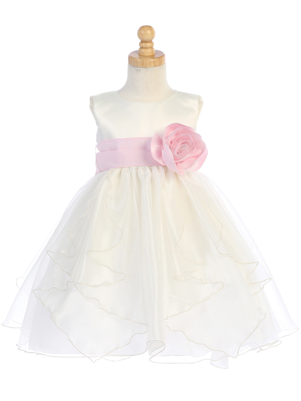 BL243 IvoryPink BL76 — BL243B Ivory Satin and Crystal Organza (dress only) - Flower Girl Dress