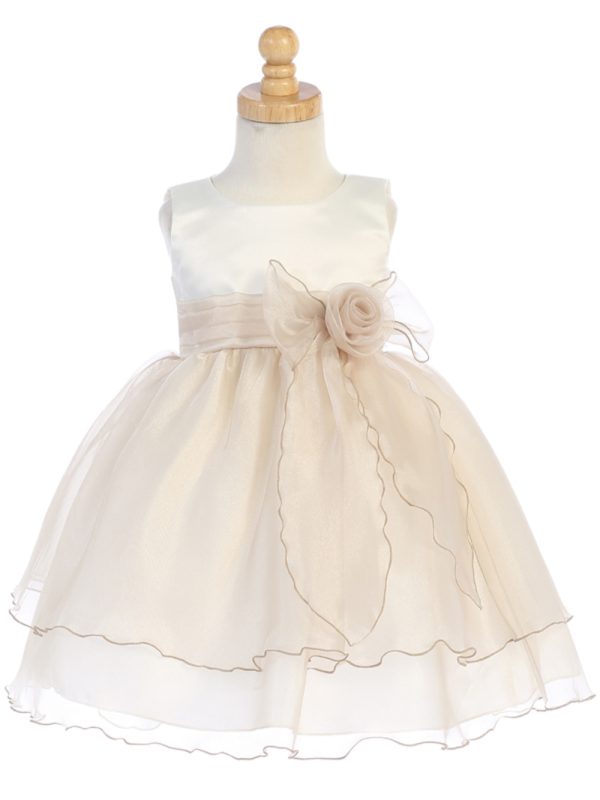 BL244 IvoryChampagne 02 — BL244A WHT Satin and Crystal Organza - Flower Girl Dress