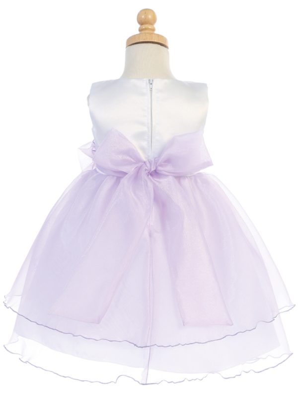 BL244 WhiteLilac back 03 — BL244A WHT Satin and Crystal Organza - Flower Girl Dress