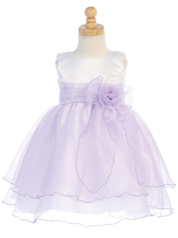 BL244 WhiteLilac 03 — BL244A WHT Satin and Crystal Organza - Flower Girl Dress
