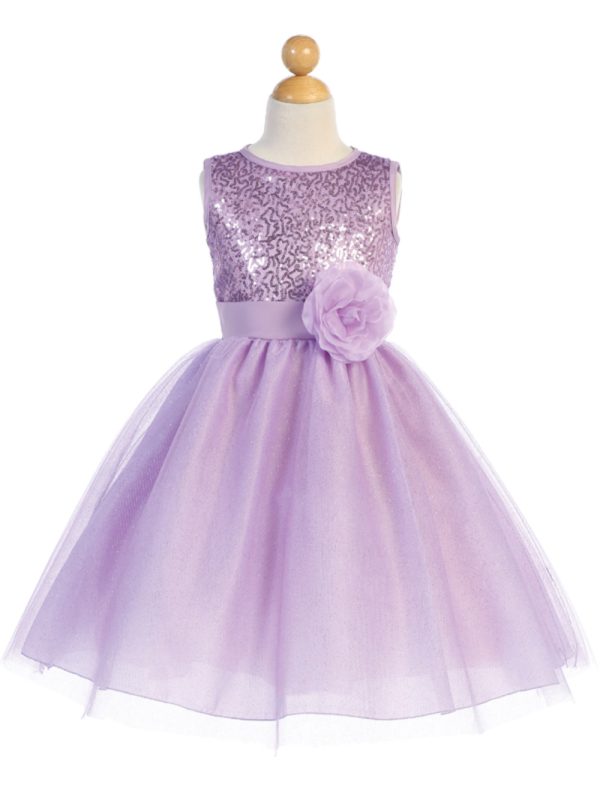 BL245 Lilac — BL245C AQU Sequined mesh with Glitter tulle - Flower Girl Dress