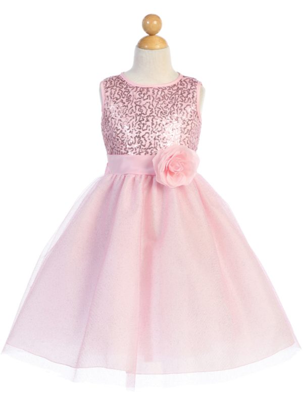 BL245 Pink — BL245C AQU Sequined mesh with Glitter tulle - Flower Girl Dress