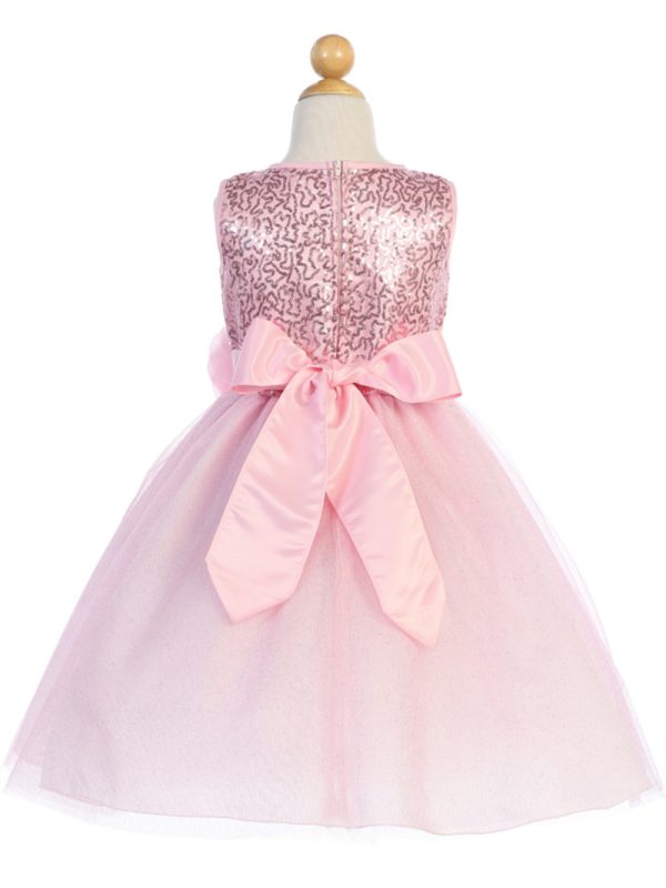 BL245 Pink back — BL245C AQU Sequined mesh with Glitter tulle - Flower Girl Dress