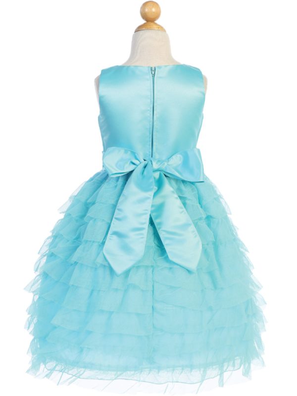 BL248 Aqua back — BL248C AQU Satin & Ruffled tulle - Flower Girl Dress