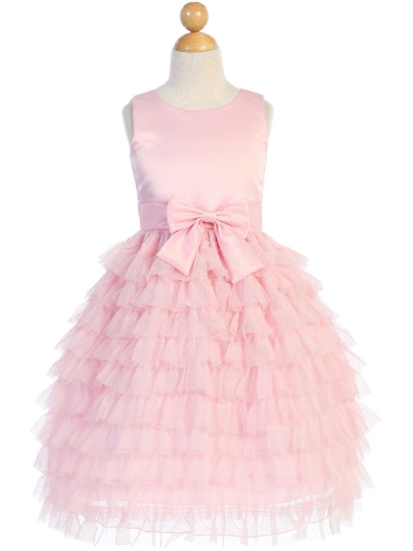 BL248 Pink — BL248C AQU Satin & Ruffled tulle - Flower Girl Dress