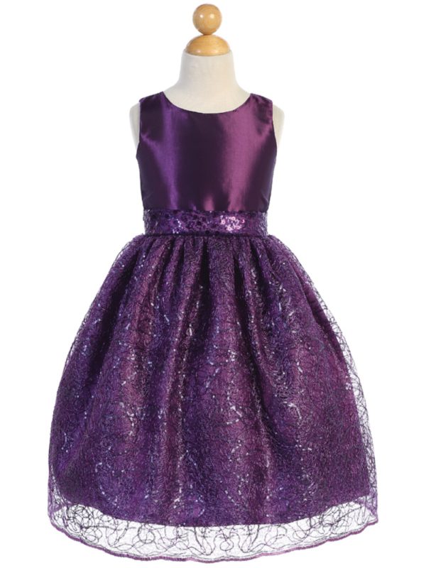 BL252 Purple — BL252C FUS Taffeta with Corded & Sequined netting - Flower Girl Dress