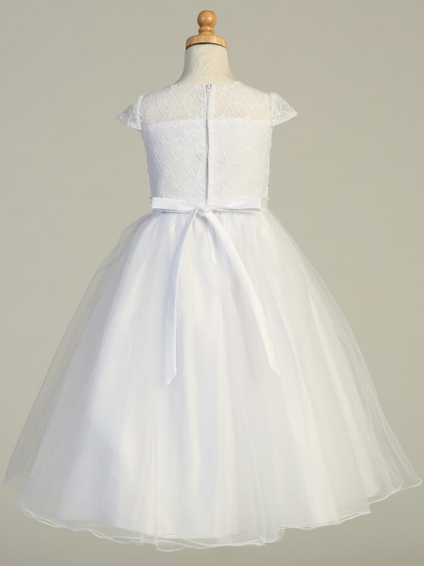 BL306 White back 01 — BL306C White First Communion Dress Lace & tulle