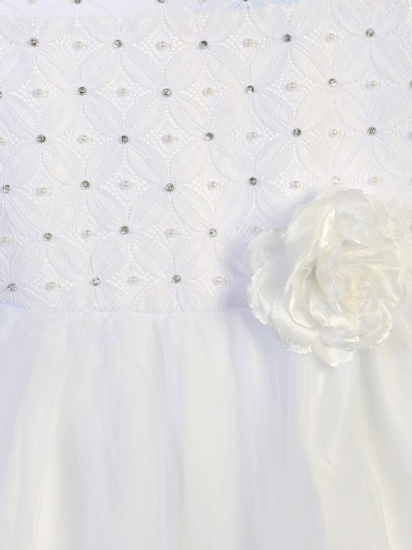 BL306 White closeup 02 — BL306C White First Communion Dress Lace & tulle