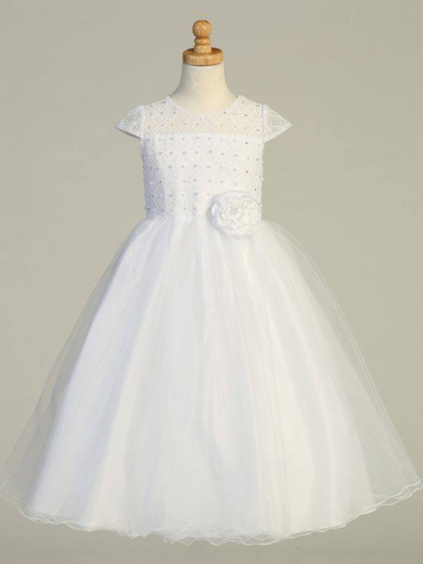 BL306 White.1 01 — BL306C White First Communion Dress Lace & tulle
