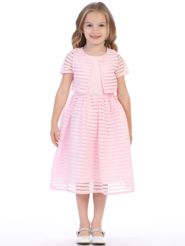 BL308 Pink — BL308B Ivory Satin and striped netting - Flower Girl Dress