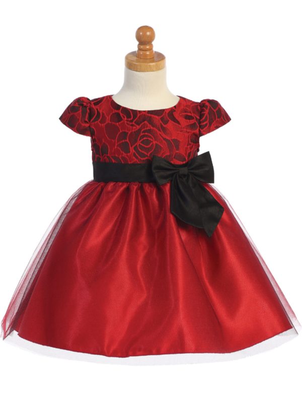 C528 Red 04 — C528A RED Floral jacquard & tulle - Girls