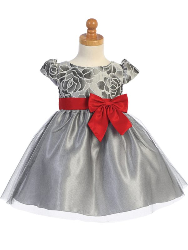 C528 Silver — C528A RED Floral jacquard & tulle - Girls