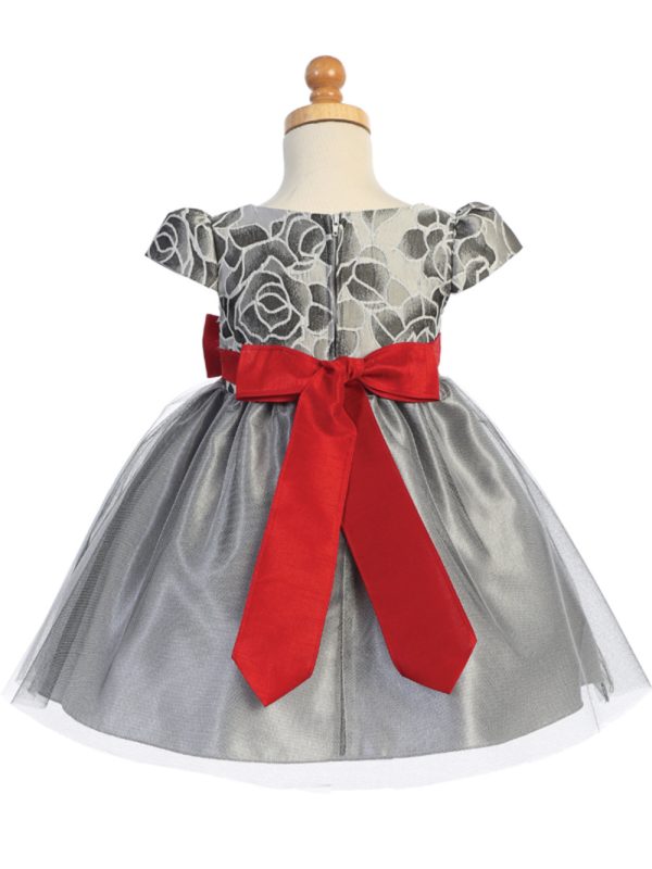 C528 Silver back — C528A RED Floral jacquard & tulle - Girls