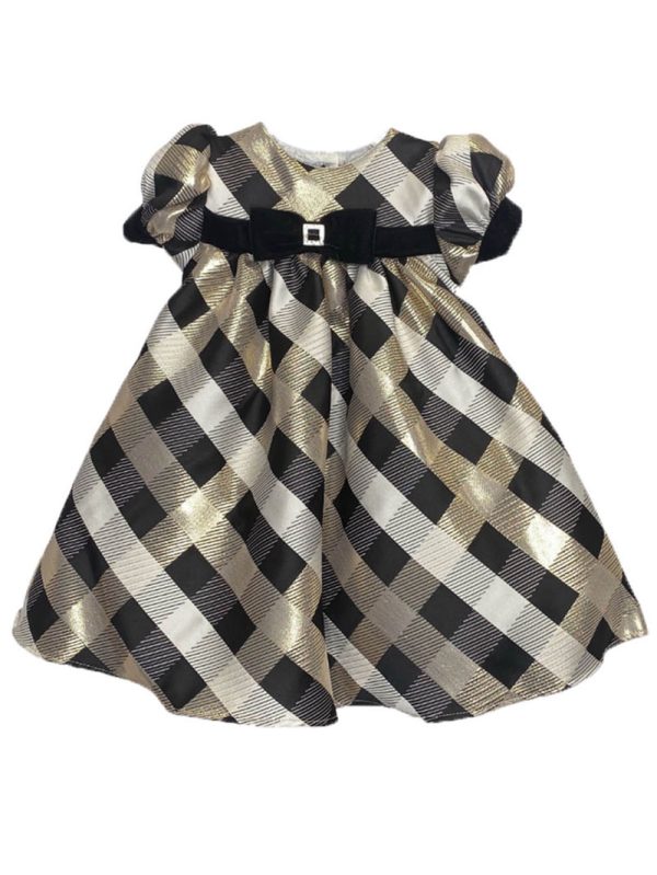 C546 Gold — C546 GOL Poly-Metallic check baby dress - Brother & Sister