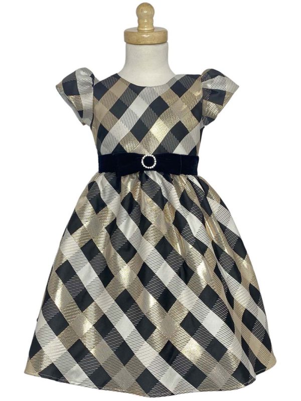 C547 Gold — C547A GOL Poly-Metallic check dress - Brother & Sister